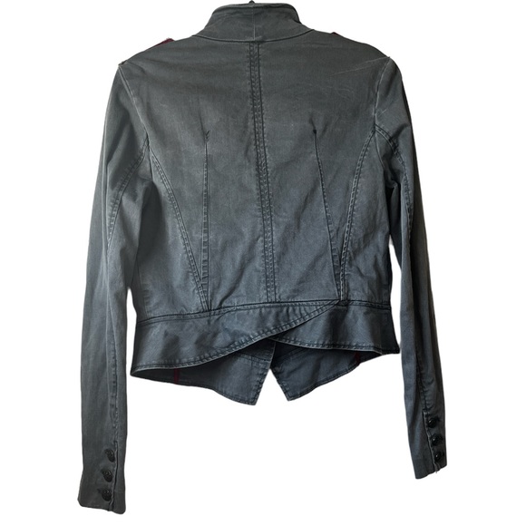 Free People Gray Utility Military Jacket with Red Trim and Gold Epaulets - Picture 3 of 16